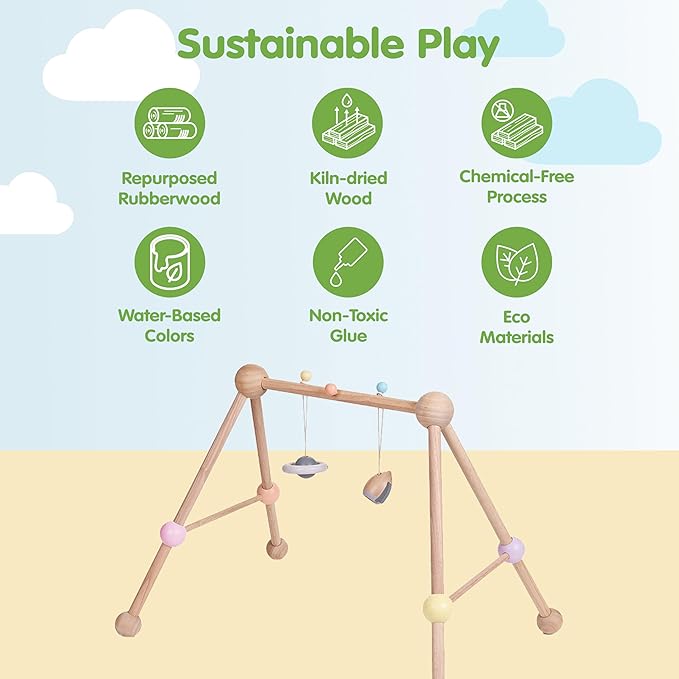 PlanToys® Play Gym Wooden Baby Activity Toy in Pastel Colours | Montessori Sensory Play for Motor Skills, Coordination & Focus | Eco-Friendly Developmental Gym