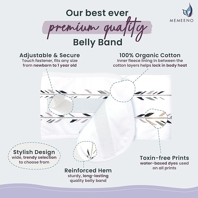 MEMEENO Baby Belly Band for Gas and Colic Baby Relief - Belly Band for Heating Pad for Colic, Heated Tummy Wrap, Feathers