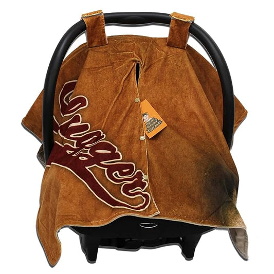 Dear Baby Gear Car Seat Cover for Boys & Girls - Baby Carseat Canopy w/Snap Opening - Infant Seat Cover - Stroller & Nursing Covers - Newborn Carrier Canopy - 40x30" (Slugger Baseball - Smooth Brown)
