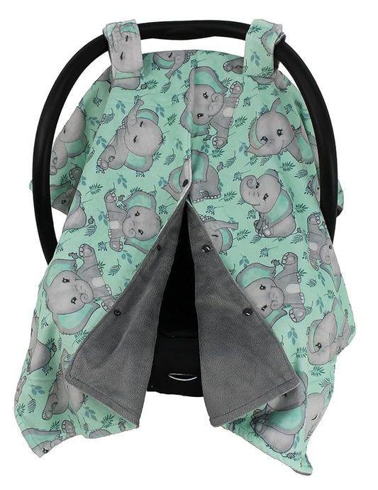 Dear Baby Gear Car Seat Cover for Boys & Girls - Baby Carseat Canopy w/Snap Opening - Infant Seat Cover - Nursing Covers - Newborn Carrier Canopy - 40x30 (Gray Elephants on Mint Foliage - Gray)
