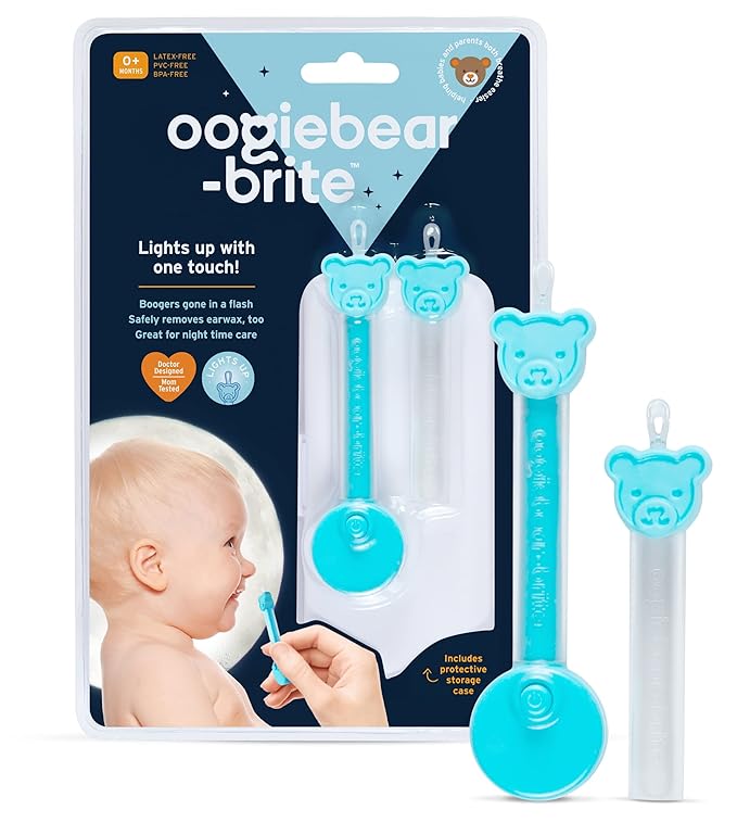 oogiebear Brite - Baby Nose Cleaner and Ear Wax Removal Tool. Baby Gadget with Nighttime LED Light. Safe Snot Booger Picker for Newborns, Infants & Toddlers