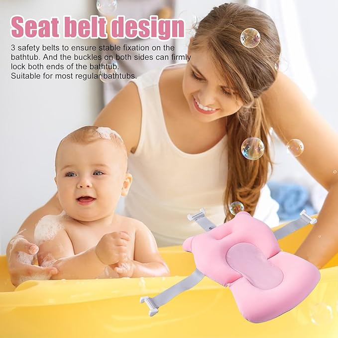Baby Bath Pad | Foldable Travel Baby Baths Tub, Babies Tub with Soft Baths Mat, Babies Bath Seat Support Net, Non-Slip, 3 Safety Belts, for Home Travelling