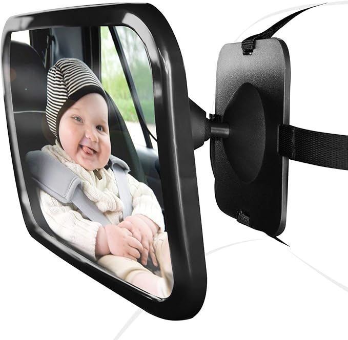 Baby Car Mirror for Rear View - Facing Back Seat for Infant Toddler Child in Car Seat- 360 Adjustable & Double Straps