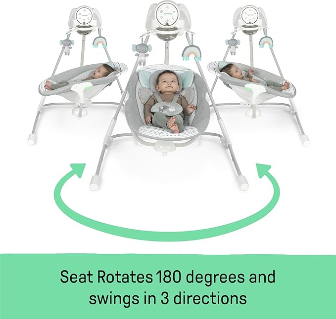 Ingenuity InLighten 5-Speed Baby Swing - Swivel Infant Seat, 5 Point Safety Harness, Nature Sounds, Lights - Van Elephant