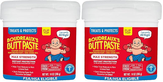Boudreaux’s Butt Paste Max Strength Diaper Rash Cream for Baby, Ointment With Zinc Oxide, 14 oz Flip-Top Jar (Pack of 2)