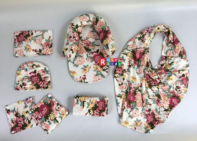 9pc Ultimate Set of Infant Car Seat Cover Canopy Headrest Blanket Hat Nursing Scarf, 25JE10