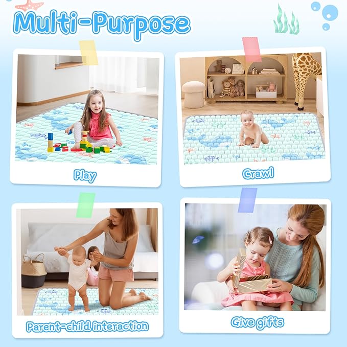 Baby Play Mat 47x47inch - Thicken Soft Baby Cushioned Playmats for Playpen - Crawling Play Mats for Babies Toddlers Infant with Non-Slip Silicon Dot - Foldable & Machine Washable Baby Floor Play Mat