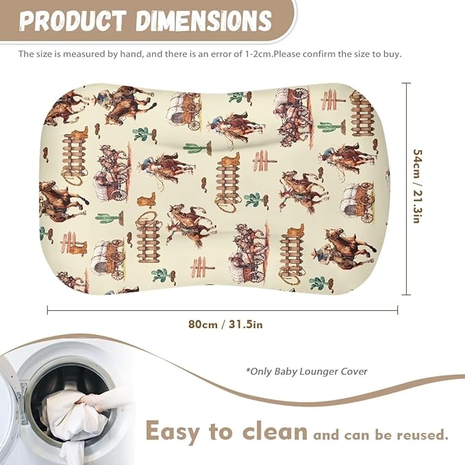 Weastren Horse Baby Lounger Cover Pillow for Newborn White Baby Nest Pillow Snuggle Me Lounger Cover Breathable for Boys Girls