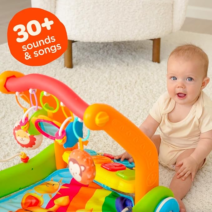 Move2Play, 4-in-1 Baby Play Mat & Activity Center Gym | Walker | Infant Present for Tummy Time | Birthday Gift for 3, 4, 5, 6, 7, 8, 9, 10, 12 + Month Old Boys & Girls (Yellow)