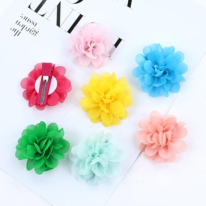 Cinaci 40 Pieces 5cm/2" Solid Chiffon Flower Hair Clips Barrettes Non Slip Floral Hair Pins Accessories for Baby Girls Toddlers Kids Teens