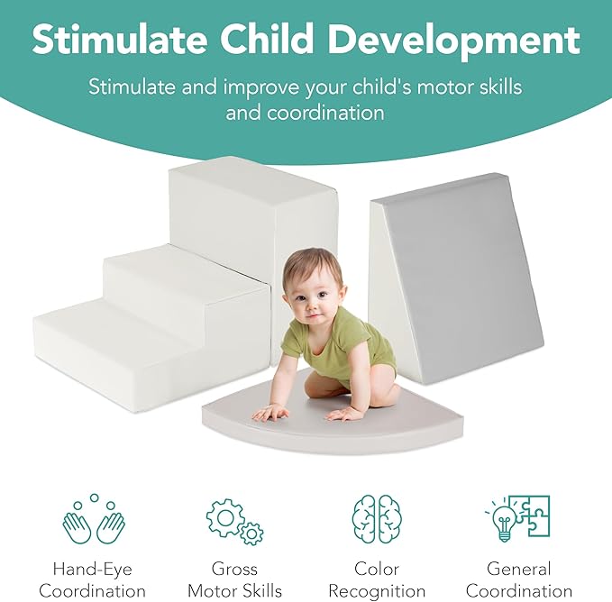 Best Choice Products Soft Foam Climbing Blocks for Toddlers, 4-Piece Baby Play Set, Easy-Clean Vinyl Foam Shapes, Safe Certified Materials, Early Learning Motor Skill Development Toy - Neutral
