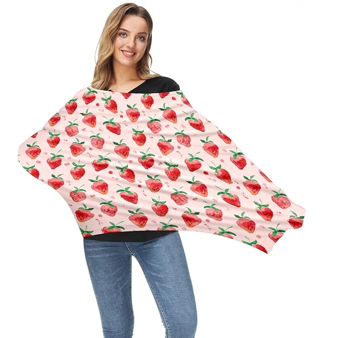 Baby Car Seat Stroller Covers Strawberry Fruit Summer Nursing Cover Breastfeeding Scarf Soft Breathable Stretchy Infant Car Canopy Coverage Carseat Cover for Boys and Girls Multi Use