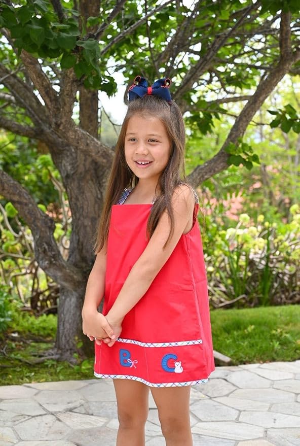 Wee Ones Girls' Classic Grosgrain Moonstitch Edge Hair Bow, No-Slip Hair Clip, Handmade, Navy with Red, Medium