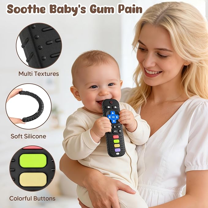 Teething Toys for Babies 0-6 6-12 Months, Food Grade Silicone TV Remote Teether Toy, BPA Free Sensory Chew Toys, Baby Gifts and Newborn Toys