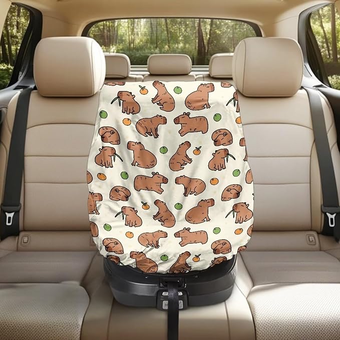 Car Seat Cover Baby Car Seat Sun Shade Cover Cute Capybara Print Toddler Car Accessories, Keep Baby Cool and Child Safety for Travel