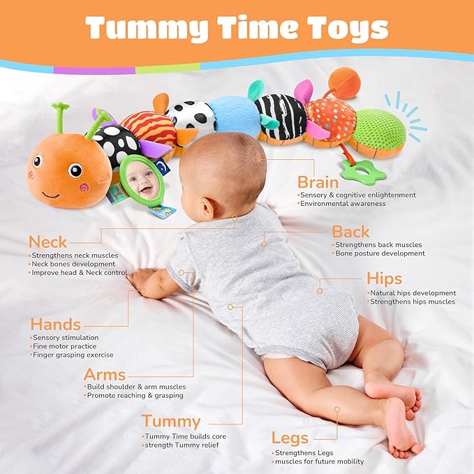 Baby Toys Musical Caterpillar Interactive Multicolored Infant Toy Crinkle Rattle Soft with Ring Bell Stuffed Cuddly Baby Toy with Ruler Design Educational Toddler Plush Toy for Preschool