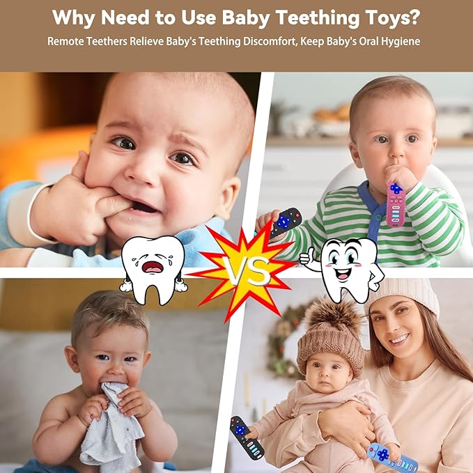 3 Pack Baby Teething Toys&Remote Control Toy, Baby Chew Toys for Teething Relief, Food Grade Silicone Teethers for Babies 3-24 Months,Baby First Easter Gifts for Boys and Girls