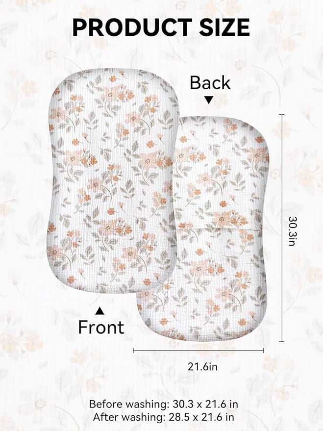 TILLYOU Muslin Baby Lounger Cover, 100% Cotton Newborn Lounger Cover, 2 Pack Baby Nest Slipcover for Boys Girls, Cover Only, Yellow Flower