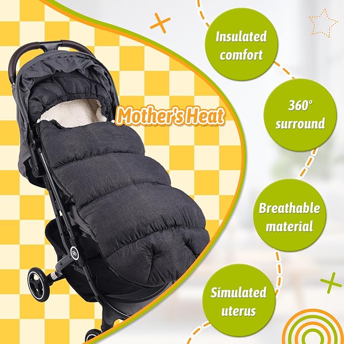 Baby Footmuff for Winter Outdoors Stroller Layer Waterproof Outer Soft Lambswool Liner Designed for Cold Wind Moisture Protection Suitable -30F/-22C Universal Fit Stroller