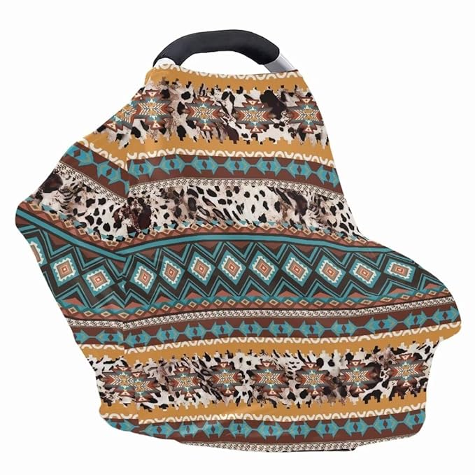 Coldinair Tribal Aztec Cow Stretchy Baby Car Seat Covers for Boys Girls,Soft and Comfortable,Multiuse for Nursing Breastfeeding Covers,Shopping Cart/High Chair/Stroller Covers,Scarff