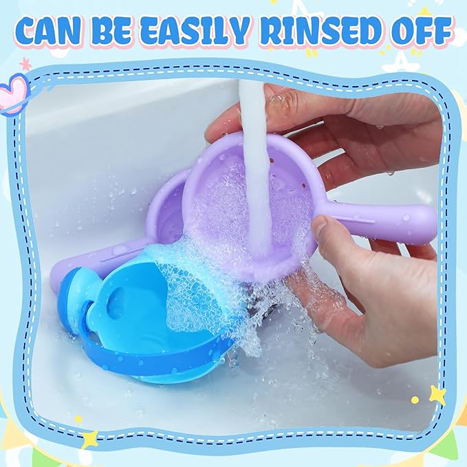 Small Soft Bath Toys for Toddlers 1-3 - Super Easy to Clean Water Table Toys Baby Tub Swimming Pool Toy Fun Tactile Training Newborn Gifts, 3Packs (Blue)