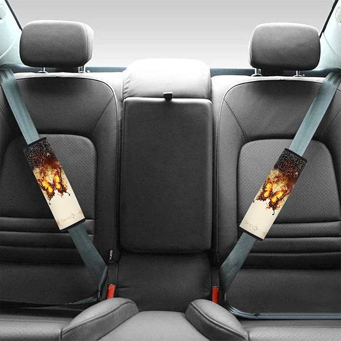 AFPANQZ Golden Butterfly Seat Belt Pads Covers Universal Fit for Truck Vans Sedans SUVs Safety Seatbelt Pad Cushion Comfortable Driving Car Seats Accessories One Pair