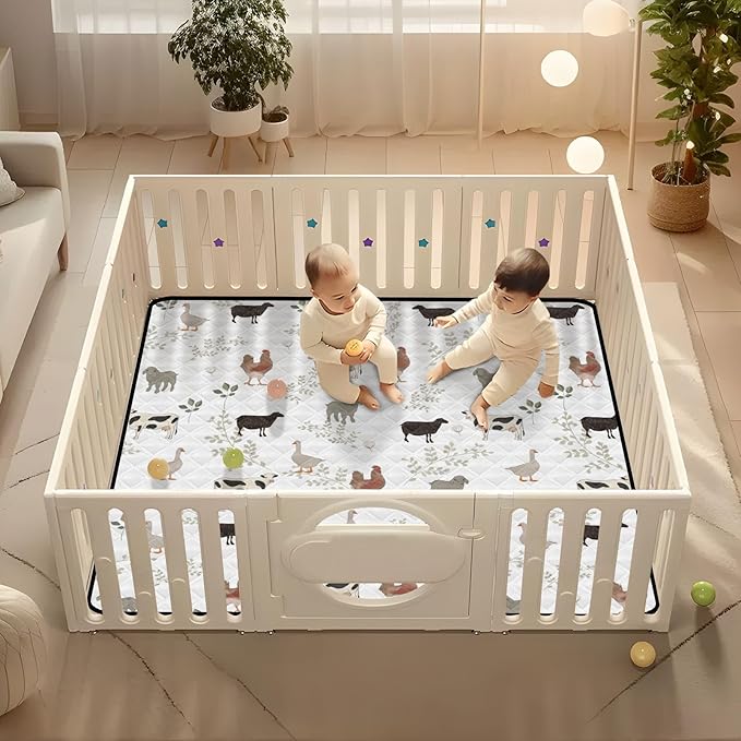 Baby Play Mat Farm Cow Rooster Goose 50 x 50 Playpen Mats for Floor Play Gym Crawling Mat Non-Slip Cushioned Baby Playmat for Infants, Babies, Toddlers