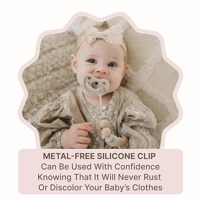 Silicone Pacifier Clip – Metal-Free, Rust-Free, 100% Food-Grade Silicone and Natural Beech Wood, Secure Pacifier Holder for Babies – Cloud - Mila & Lulu