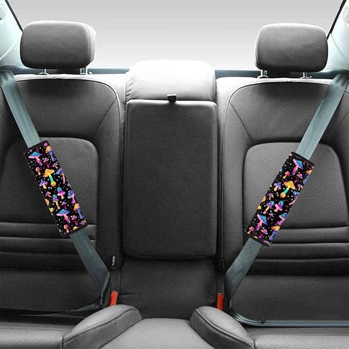 Biyejit Colorful Mushroom Car Accessories Seat Belt Covers Adult Seat Belt Shoulder Strap Covers for Women Girls Seatbelt Pads Universal Fit 2 Packs