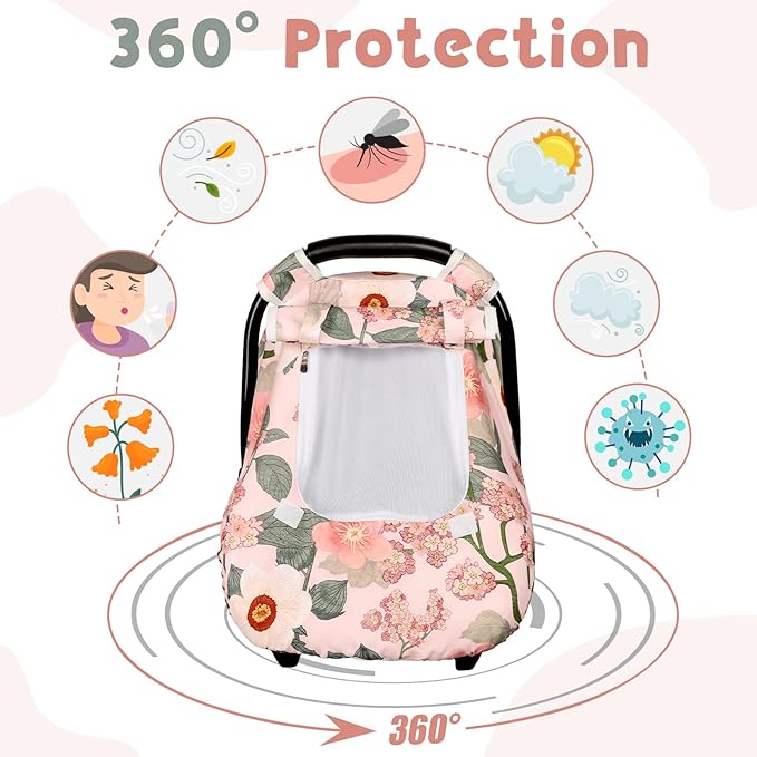 TANOFAR Car Seat Cover Baby, Winter Carseat Cover for Newborn, Infant Car Seat Cover with Windproof and Kick-Proof, Super Warm Plush Fleece Baby Carrier Cover for Infant Boys Girls (Floral)
