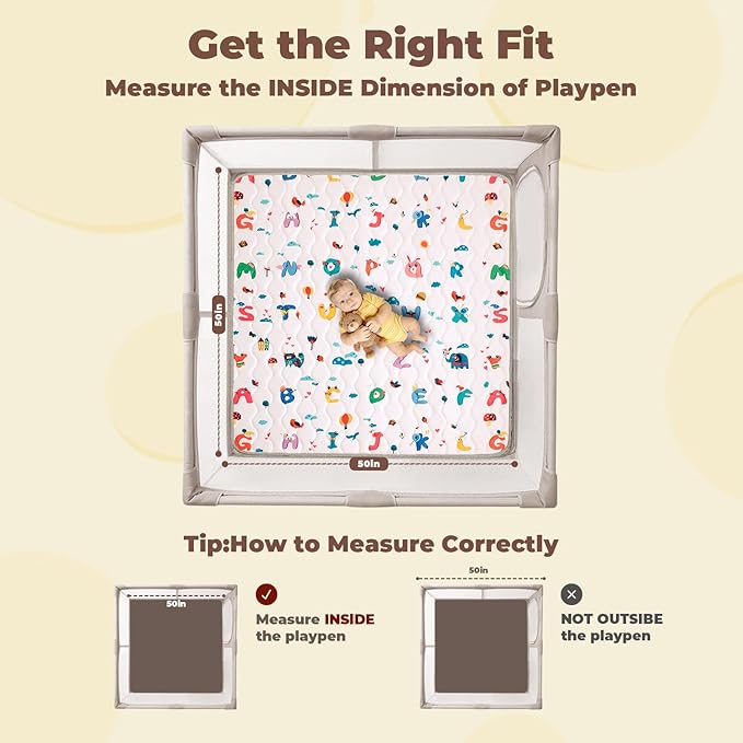 Wirhao Baby Play Mat for Floor, 50'' x 50'' Thicken Foam Soft Padded Mat for Baby, Playpen Mat for Toddlers Infant Kids, Machine Washable, Non-Slip Bottom Safe for Crawling (Alphabet)