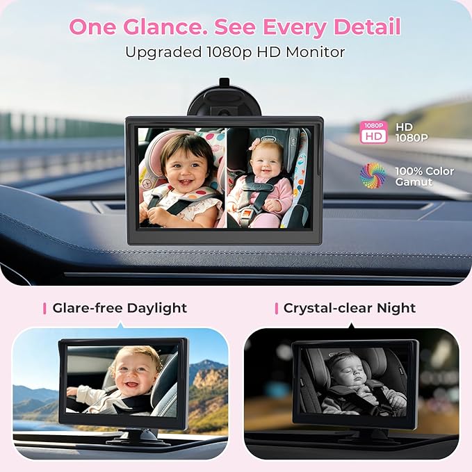 Itomoro 2026 Upgraded Dual Baby Car Camera for 2 Baby [1080P HD & 940nm IR Night Vision] 360° Rotation & 150° Wide View Rear Facing Baby Car Backseat Monitor Fits Cars/SUVs/Trucks