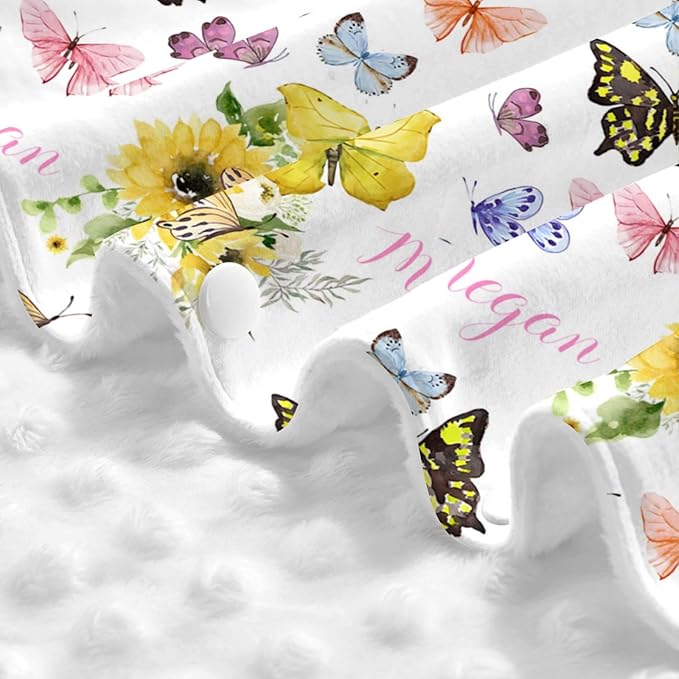 Personalized Baby Car Seat Canopy for Baby Girls, Custom Name Sunflower Butterfly Baby Car Seat Covers for Babies, Opening Minky Nursing Breastfeeding Cover for Infant, Carseat Canopies for Newborn