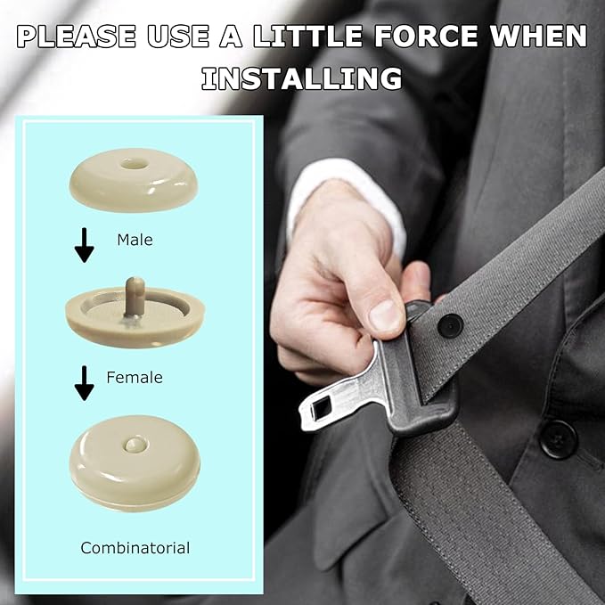 10 Sets Seat Belt Button Stop, Plastic Car Safety Belt Stopper Prevent Buckle from Sliding Down, No Welding Required Snap-on Seatbelt Stop Clips for Cars Trucks Motorcycles (Beige)