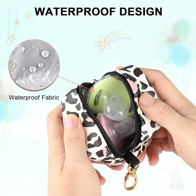 Accmor Baby Pacifier Case with Clip, Baby Pacifier Holder Pouch Box for Diaper Bag, Holds 2 Pacifiers for Travel Outdoor Activities, Small Baby Utensils,Black Leopard