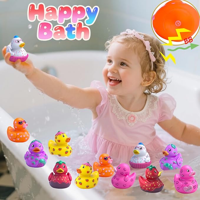Rubber Ducks for Kids,12PCS Toddler Bath Toys, Baby Pool Bathtub Toys, Assorted Duckies in Bulk for Girls Party Favors Supplies Decoration(Pink)
