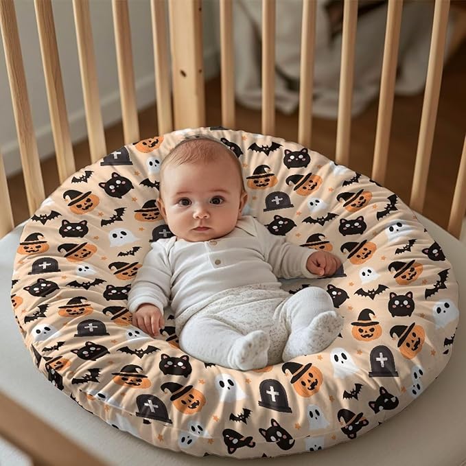 Pumpkin Cats and Bat Newborn Lounger Pillow Cover Removable Soft Comfortable Slipcover for Infant Lounger Pillow Cover Easy to Use and Dustptoof