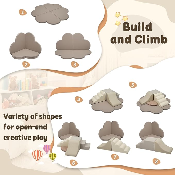 Merax Indoor Climbing Toys for Toddlers, 6-Piece Soft Foam Climbing Blocks Climb & Slide Soft Play Set