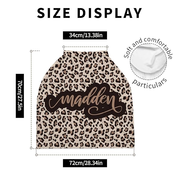 Personalized Baby Car Seat Cover Stroller Canopy: Custom Name Newborn Baby Boy Girl Elastic Leopard Pattern Nursing Cover for Moms First Birthday Gift(one Size)