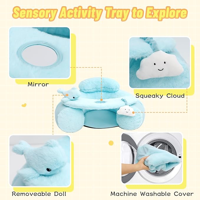 KAKIBLIN Baby Sit Me Up Seat, Inflatable Baby Seat with Cover for Babies 3-36 Months,Portable,Inflatable Sit & Play Floor Seats for Sitting Up