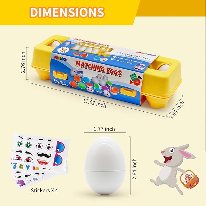 MOONTOY Matching Eggs for Toddlers 1-3, 12PCS Preschool Educational Learning Color & Shape Sorter Sensory Montessori Toy Toddler Easter Eggs Basket Stuffers Gift for 1 2 3 Year Old Kid Baby Boy Girl