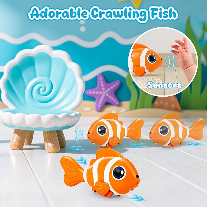 Crawling Fish Baby Toys, Novelty Tummy Time Toys for Babies 6-12 Months, Magic Swinging Fish Crawling Toys for Infant Toddler Learning Crawl Walking Dancing Easter Basket Stuffers 1st Birthday Gift
