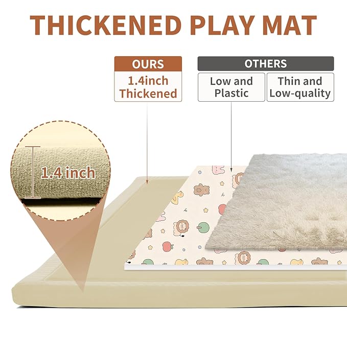 Baby Play Mat for Floor - 1.4" Thick Memory Foam Rug, 50"x50" Playpen Tummy Time Mat, Soft Velvet Nursery Rug, Large Padded Crawling Mat, Cushioned Pads for Playroom Toddlers, Infants, Yoga, Tatami