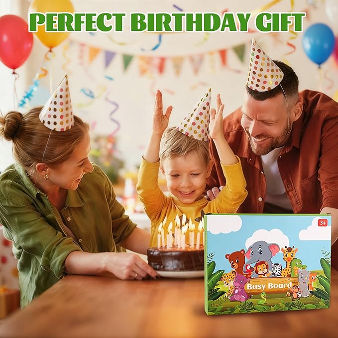 Busy Board for Toddlers, Montessori Toys for Boys Girls, Educational Learning Activity Quiet Book with Life Skills, Toddler Travel Toys Birthday Gifts (Green)