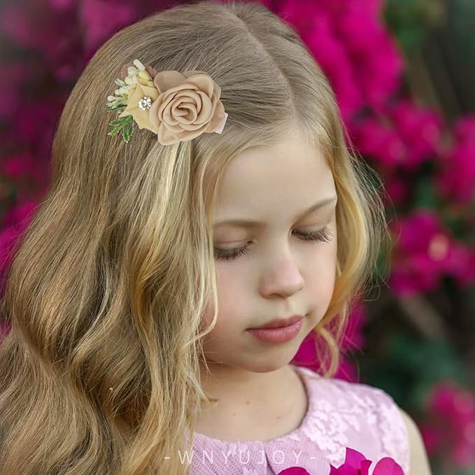 3pcs Girls Flower Hair Clips, Floral Hair Barrettes w/Boutique Fully Lined Alligator, Hair Bows for Baby Newborn Toddler