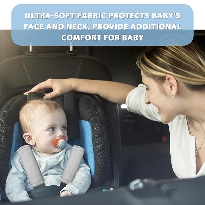 SWESEN Baby Car Seat Belt Covers for Boys and Girls, Carseat Shoulder Padding, Soft Car Seat Neck Cover, Mink Car Seat Straps Shoulder Pads, Solid Colour Stroller Strap Cover for Baby Kids, Grey