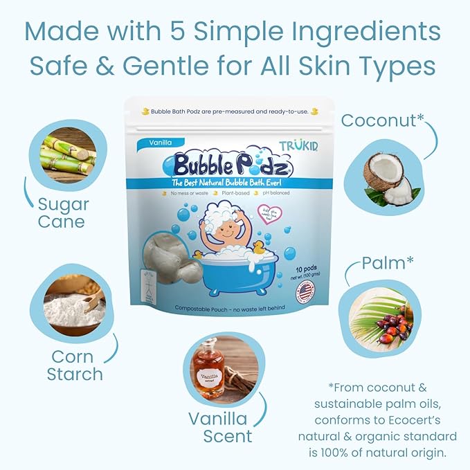 TruKid Vanilla Bubble Podz & BubbleGlove Set – Includes Bubble Bath Pods and 2 Wash Gloves for Parent and Child