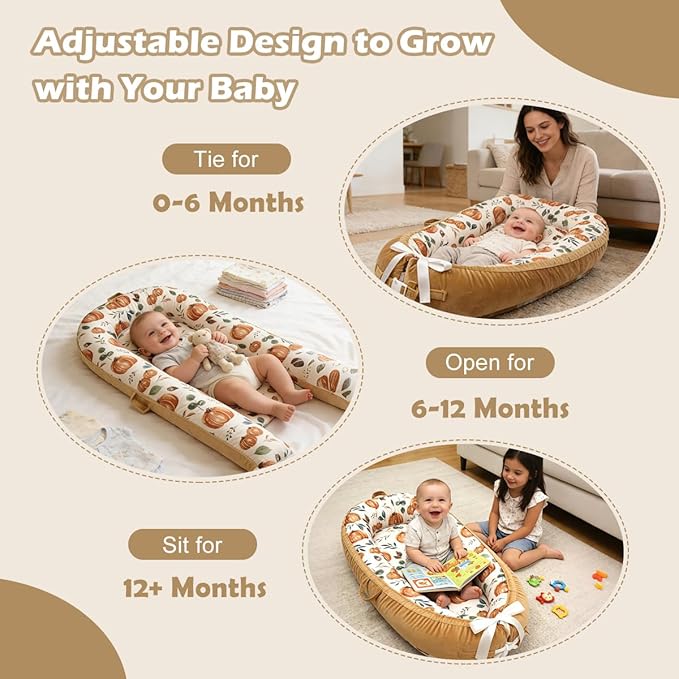 Infant Support Cushion - Breathable and Soft Organic 100% Cotton, Portable Tummy Time Mat with Removable Cover, Newborn Baby Essentials Gifts for 0-24 Months - Punpkin