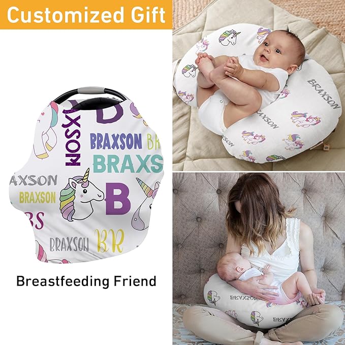 Personalised Infant Car Seat for New Parents - Baby Carseat Cover, Horse Pattern Breast Feeding Cover, Multi-Function pad for Boys Girls Toddlers - Christmas Gifts for Parent Babies(27"x29")