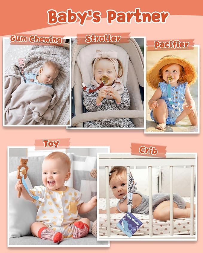 babygoal Baby Pacifier Clips 8 Pack, Pacifier Holder Clip for Boys and Girls Fits Most Pacifier and Binkies-Neutral Color